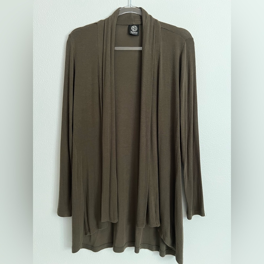 Bobeau Long Sleeve Open Front Soft Cozy Olive Green Cardigan Size XS